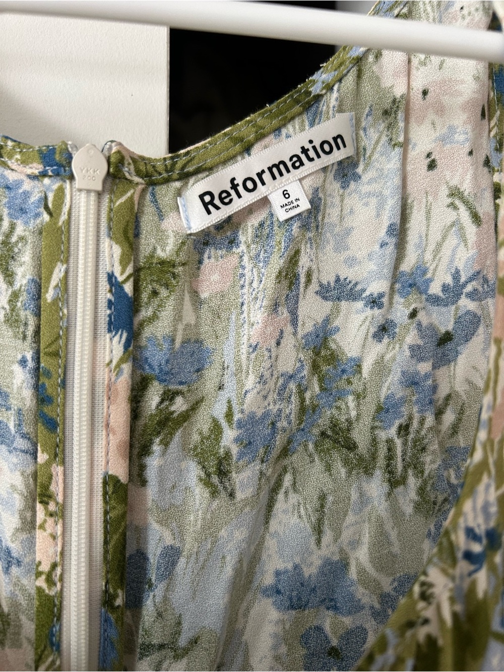 Reformation Olive Green, Sky Blue & Blush Floral Mini Dress - Picture 2 of 3